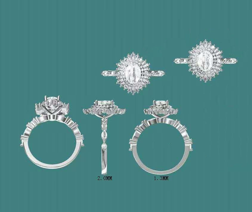 Solid 14k Gold 1.5ct (6×8mm) D VVS1 Oval Moissanite Ring with Moissanite Side and Halo Stones