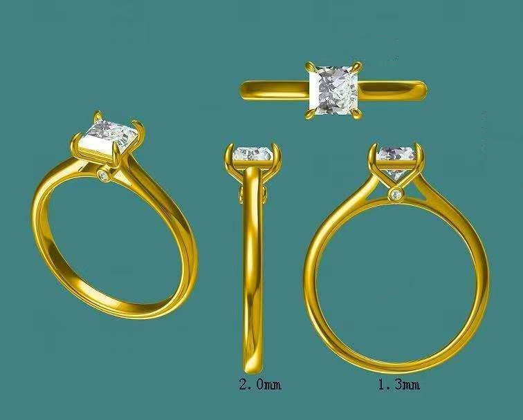 solid 14k gold 1ct princess moissanite ring  MAR