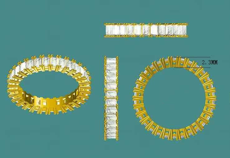 solid 14k gold 2x3mm baguette moissanite eternity band  3336  MAR