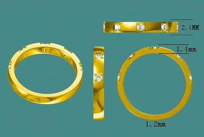 Solid 14k Gold EF VS Lab Diamond 2.4mm Wide Band