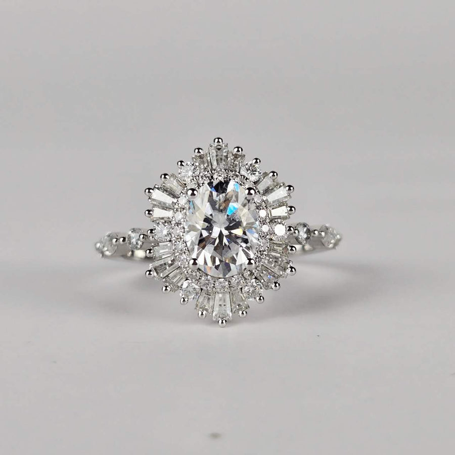Solid 14k Gold 1.5ct (6×8mm) D VVS1 Oval Moissanite Ring with Moissanite Side and Halo Stones