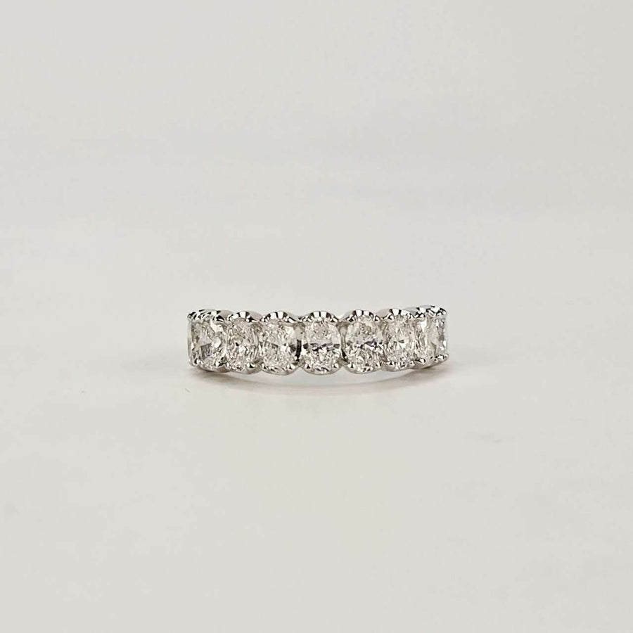 Solid 14k Gold 3×4mm Oval Lab Diamond Half Eternity Band