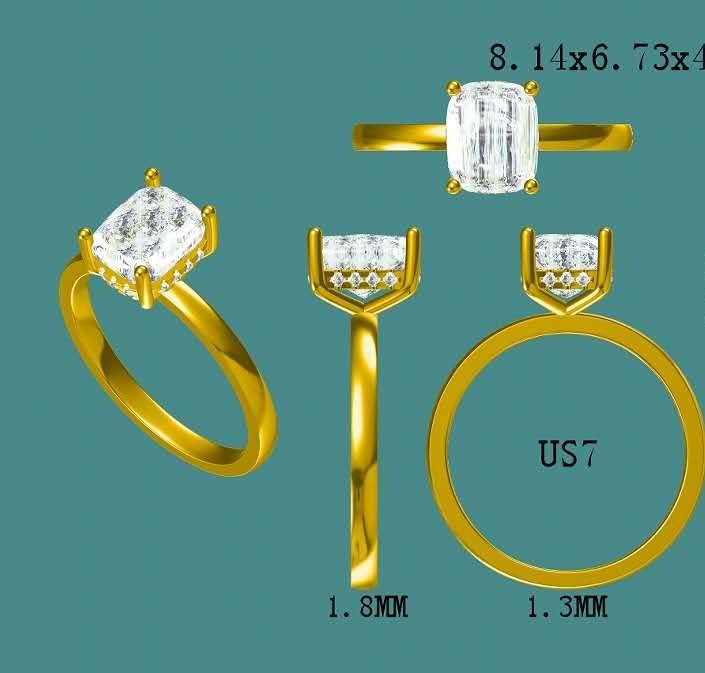 Solid 14k Gold 2ct E VVS2 Elongated Cushion Lab Diamond Ring with Lab Diamond Hidden Halo