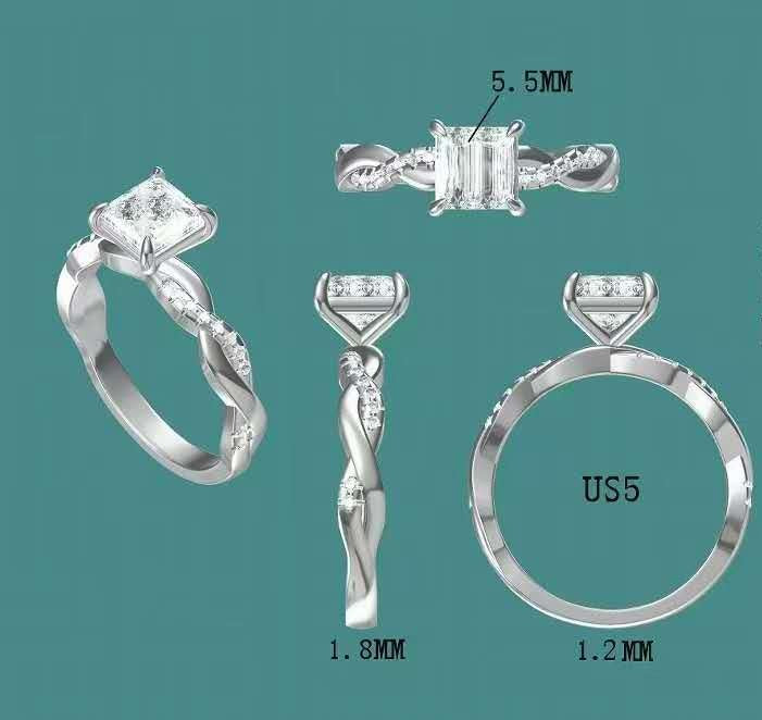 solid 14k gold 1ct princess moissanite ring with side moissanite  3475  MAY