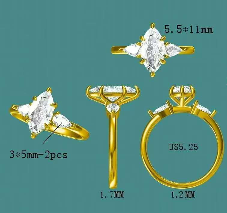 solid 14k gold 1.5ct marquise moissanite ring with side pear moissanite  MAY