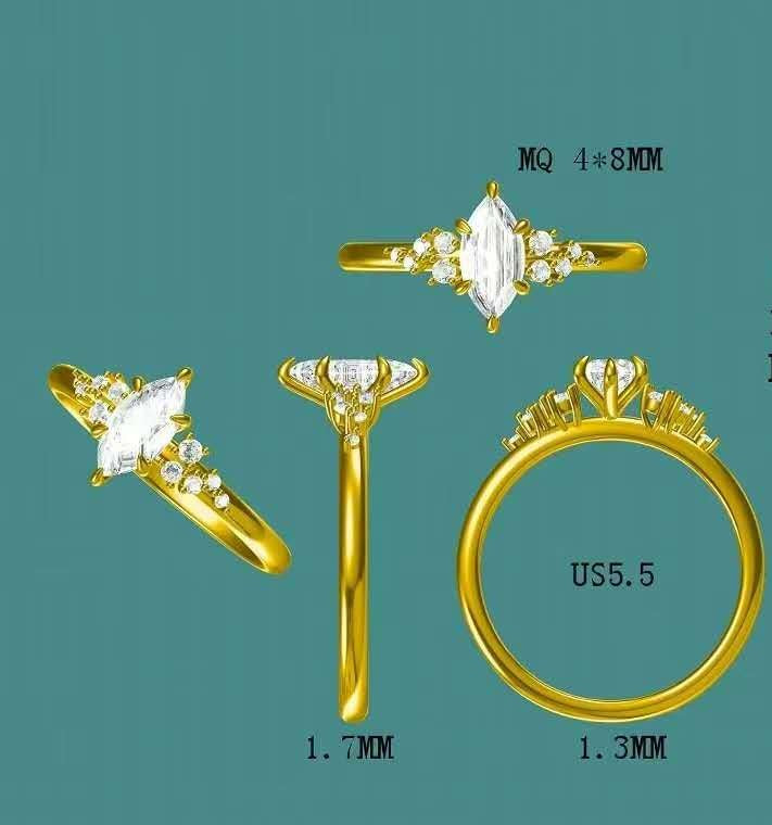 solid 10k gold 0.5ct marquise moissanite ring with side moissanite  3477  MAY