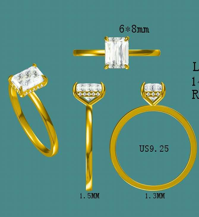 solid 14k gold 2ct radiant moissanite ring with hidden halo moissanite  3524  MAY
