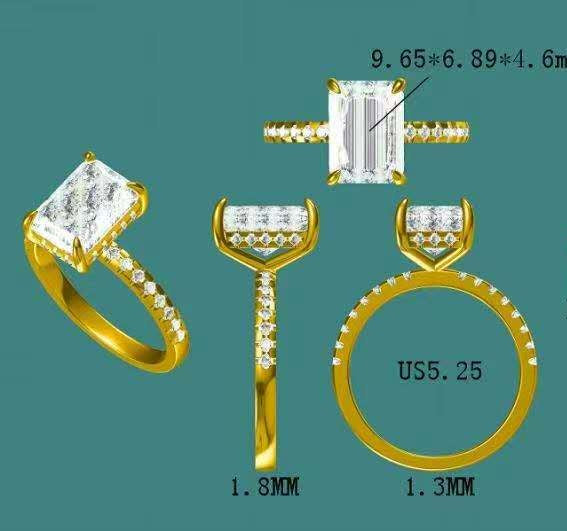 Solid 14k Gold 2.5ct E VVS2 Radiant Lab Diamond Ring with Lab Diamond Hidden Halo