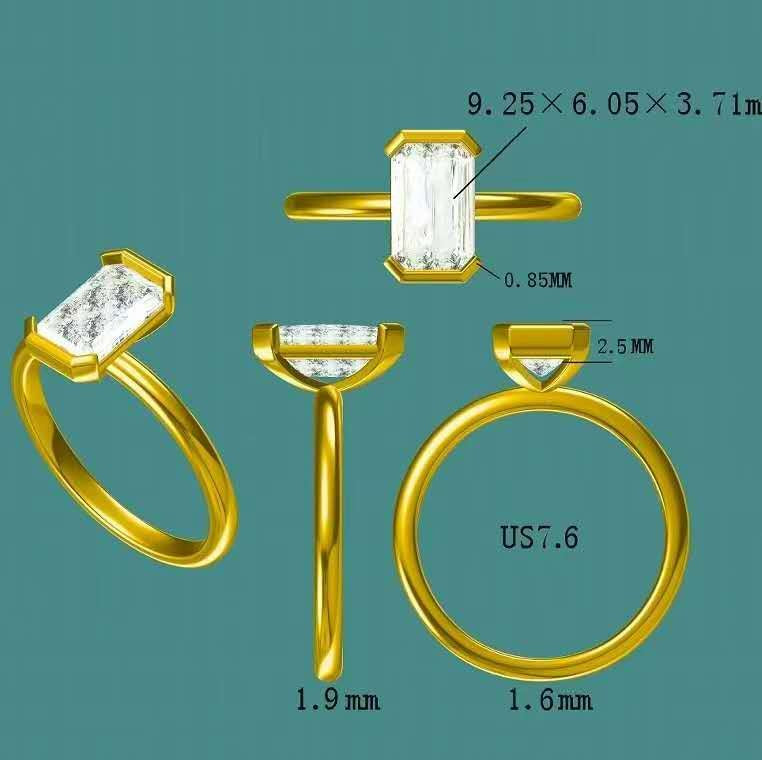 solid 14k gold 2ct e vs1 ratio around 1.53 lab emerald cut diamond ring  3501  MAY