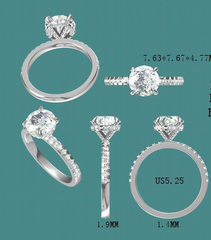 Platinum 1.7ct f vs1 lab round diamond ring with prong, hidden halo and half band lab diamond  3533  MAY
