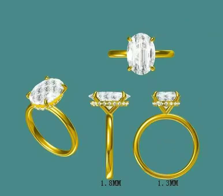 Solid 14k Gold 2.5ct F VS1 Oval Lab Diamond Ring with Lab Diamond Hidden Halo