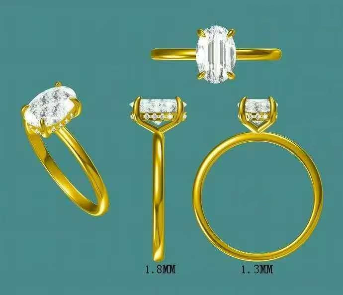 Solid 14k Gold 1.7ct F VS1 Oval Lab Diamond Ring with Lab Diamond Hidden Halo