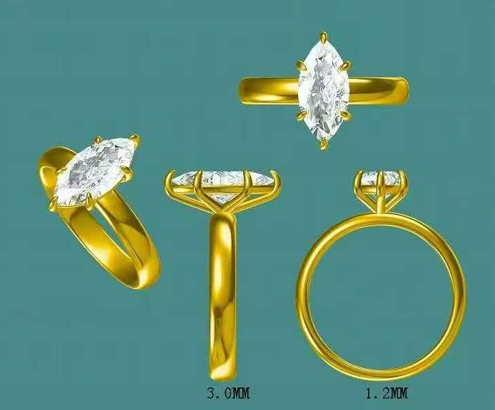solid 14k gold 1.5ct e vs1 lab marquise diamond ring, 3mm wide half round 3432  APR