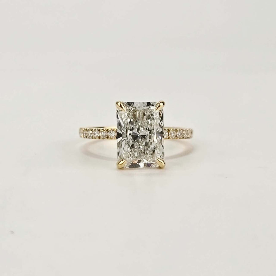 Solid 14k Gold 2.5ct E VVS2 Radiant Lab Diamond Ring with Lab Diamond Hidden Halo