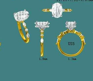 solid 14k white and yellow gold 2.7ct e vs1 lab oval diamond ring with side and hidden halo lab diamond JAN