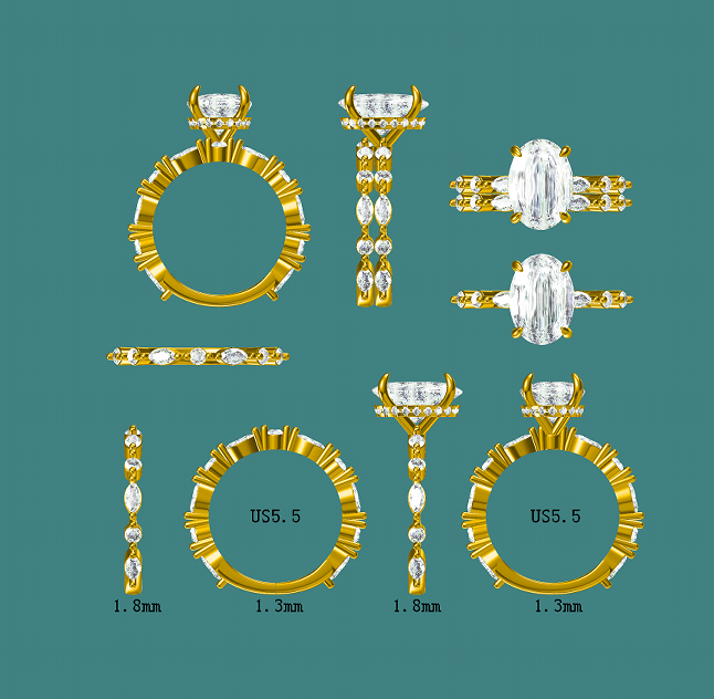 Solid 14k Gold 3ct E VVS2 Lab Oval Diamond Ring and Matching Band(OV852)