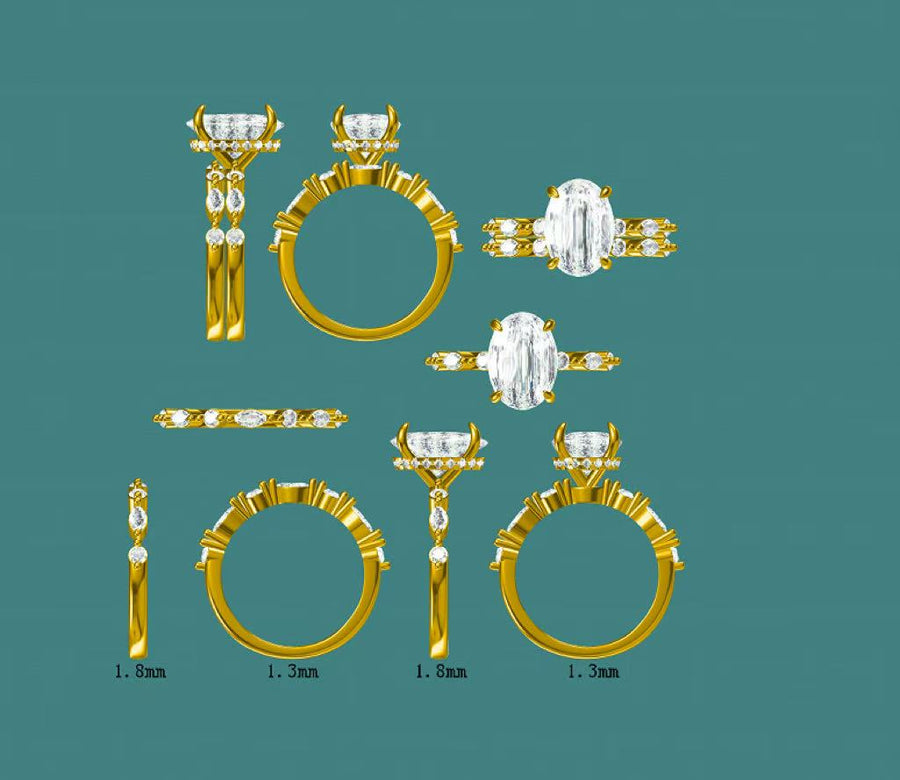 Solid 14k Gold 3ct E VVS2 Lab Oval Diamond Ring and Matching Band(OV852)