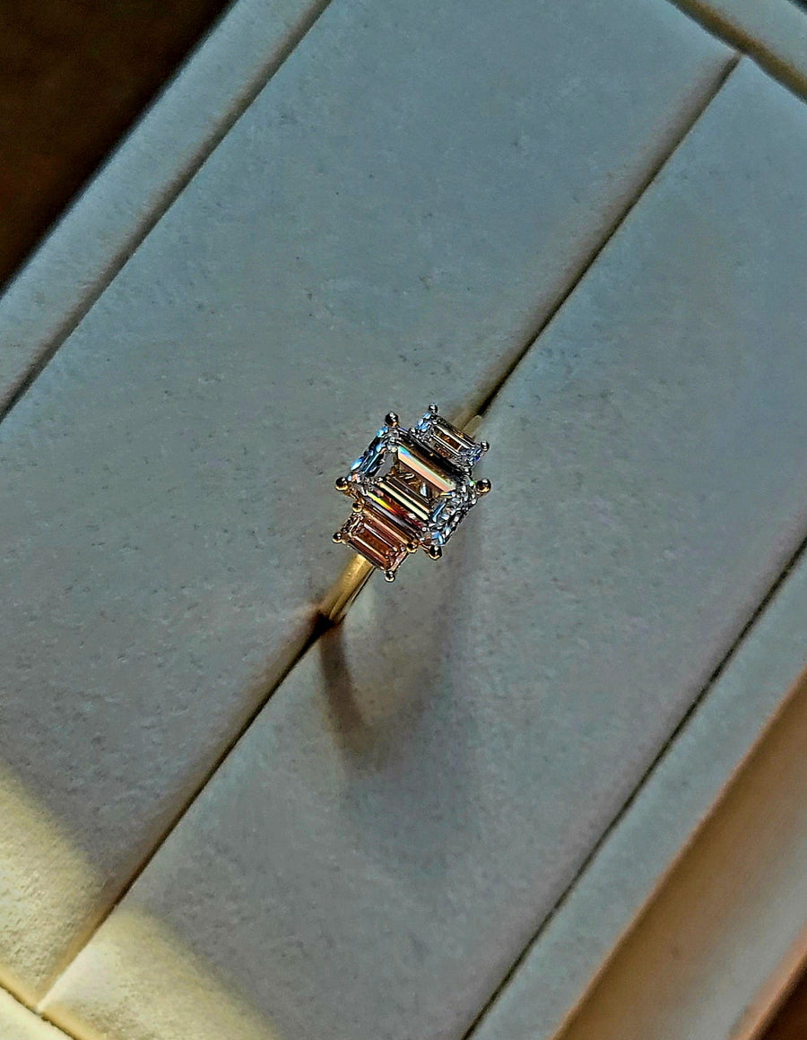 solid 14k gold 2ct f vs1 lab emerald cut diamond ring with side lab emerald cut diamond