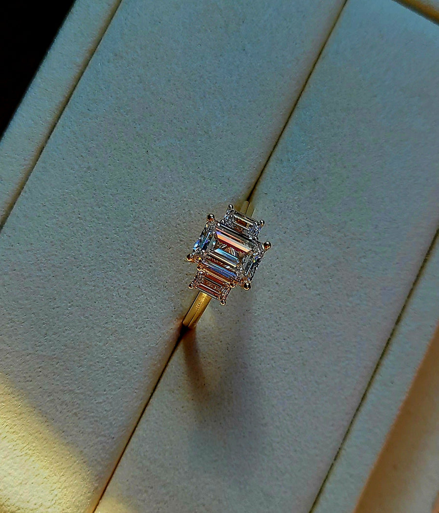 solid 14k gold 2ct f vs1 lab emerald cut diamond ring with side lab emerald cut diamond