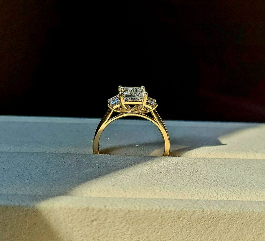 solid 14k gold 2ct f vs1 lab emerald cut diamond ring with side lab emerald cut diamond