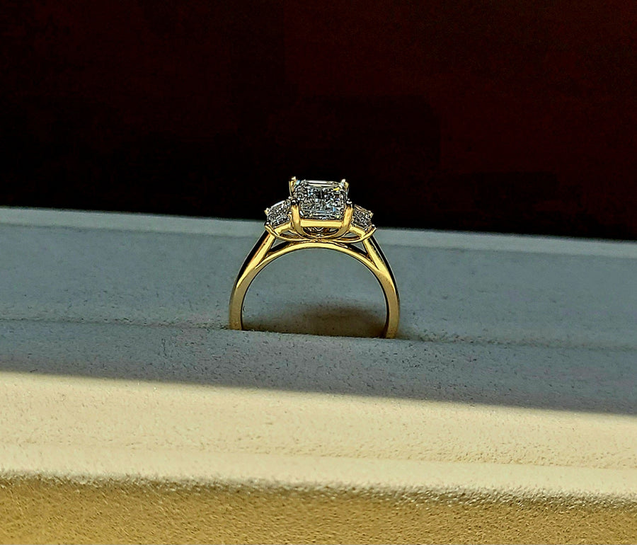 solid 14k gold 2ct f vs1 lab emerald cut diamond ring with side lab emerald cut diamond