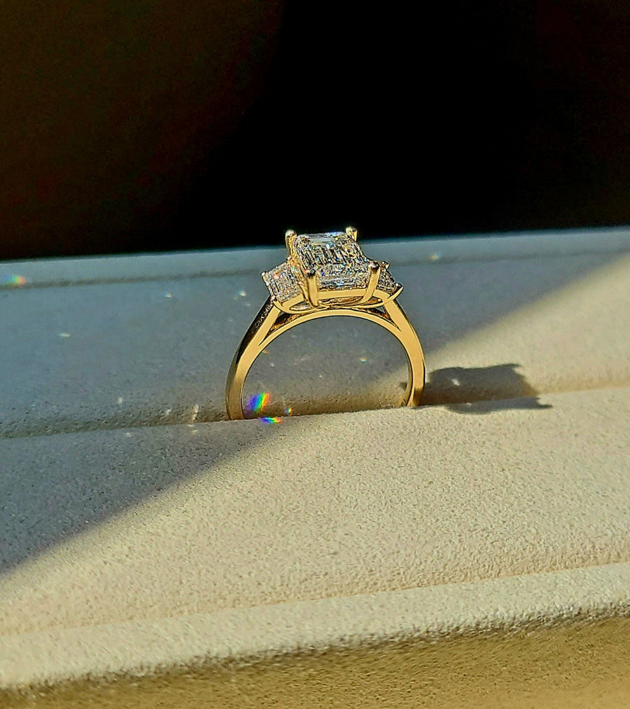 solid 14k gold 2ct f vs1 lab emerald cut diamond ring with side lab emerald cut diamond