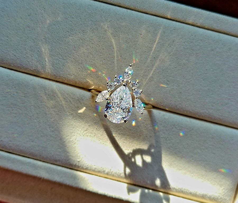 solid 14k gold 4ct 8x12mm pear moissanite ring with side moissanite