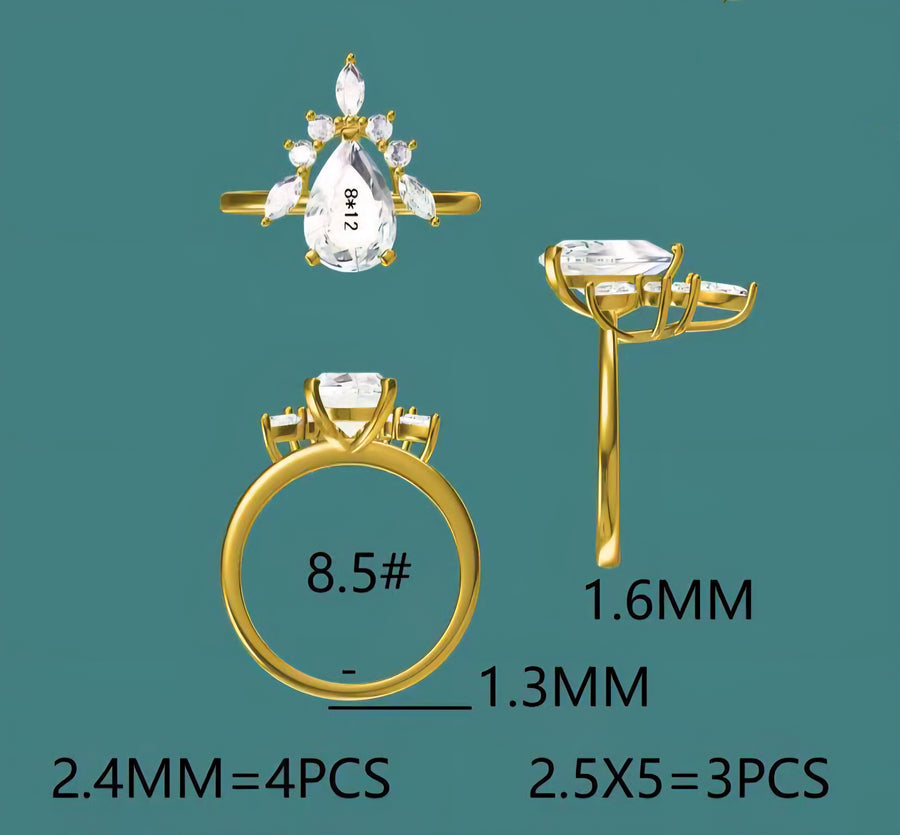 solid 14k gold 4ct 8x12mm pear moissanite ring with side moissanite