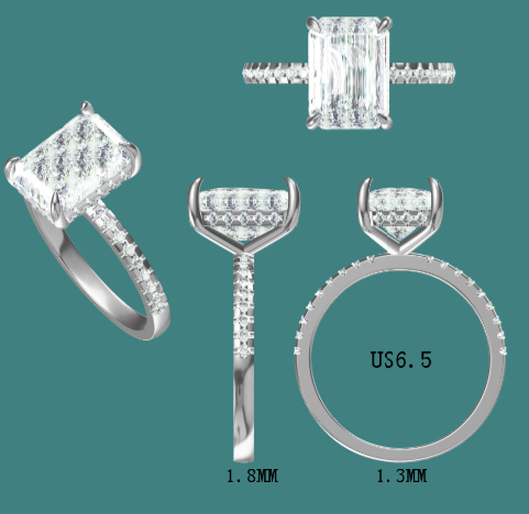 Solid 14k Gold 3.5ct E VVS2 Lab Radiant Diamond Ring with Side and Hidden Halo Lab Diamond
