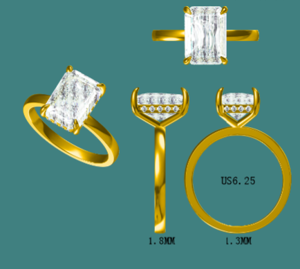 Solid 14k Gold 3.5ct E VVS2 Lab Radiant Diamond Ring with Hidden Halo Lab Diamond