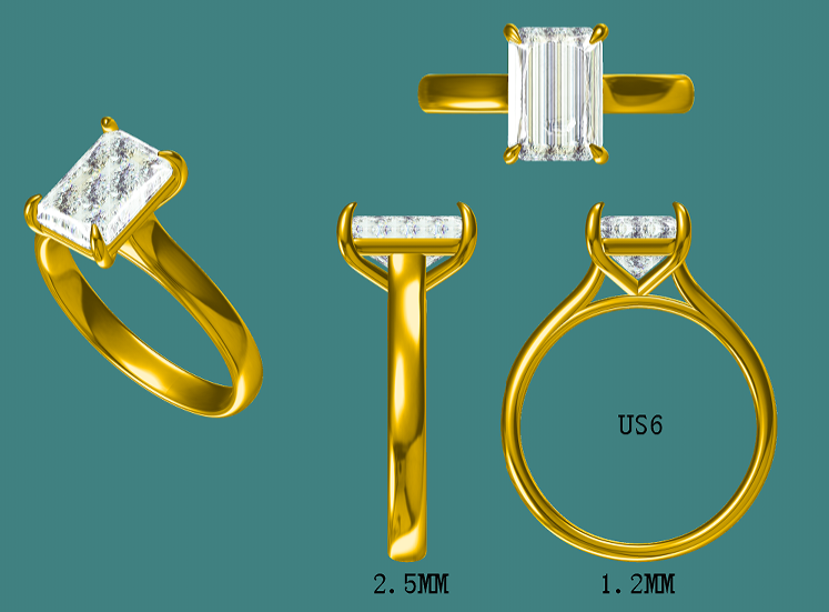 solid 14k gold 2.3ct f vs1 lab radiant diamond ring , 2.5mm wide