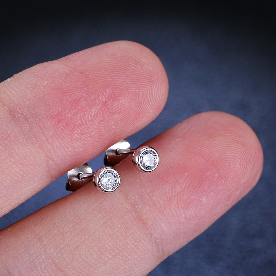 3mm Round Moissanite Bezel SettingEarrings