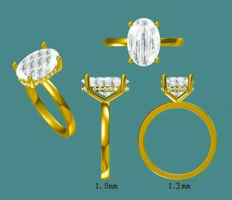 Solid 14k Gold 3ct E VVS2 Lab Diamond Oval Ring with Lab Diamond Hidden Halo