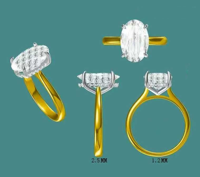 Solid 14k White and Yellow Gold 4.5ct F VS1 Lab Diamond Oval Ring with Lab Diamond Hidden Halo