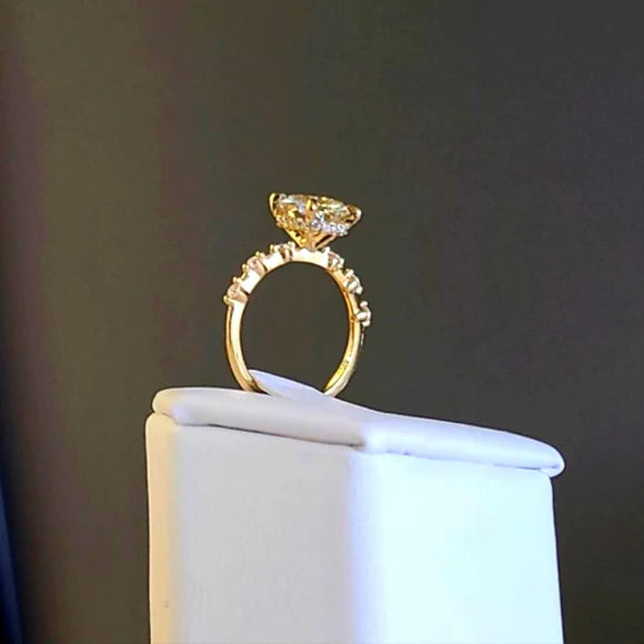 Solid 14k Gold 1.8ct G VS1 Lab Diamond Oval Ring with Lab Diamond Side and Hidden Halo(OV837)