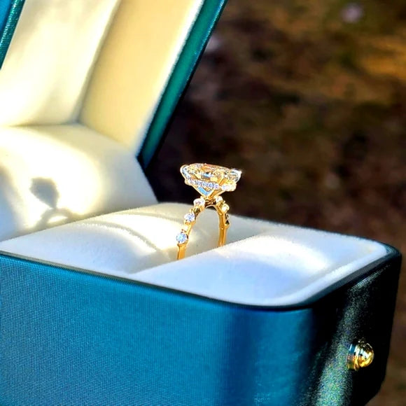 Solid 14k Gold 1.8ct G VS1 Lab Diamond Oval Ring with Lab Diamond Side and Hidden Halo(OV837)