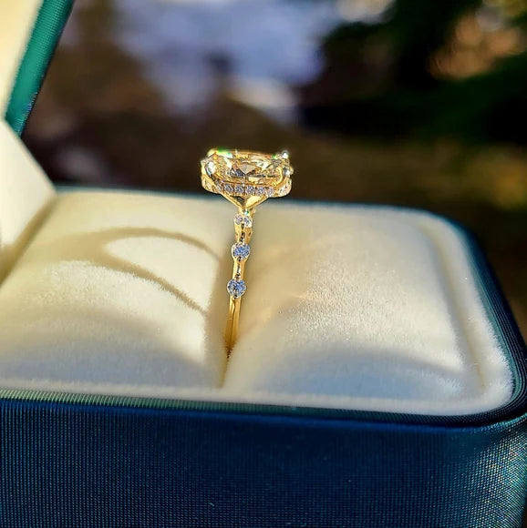 Solid 14k Gold 1.8ct G VS1 Lab Diamond Oval Ring with Lab Diamond Side and Hidden Halo(OV837)