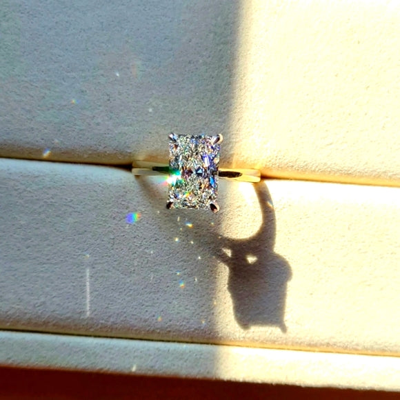 Solid 14k Gold 2.56ct (G VVS2) Lab Radiant Diamond Ring with Hidden Halo Lab Diamond(2-tone)