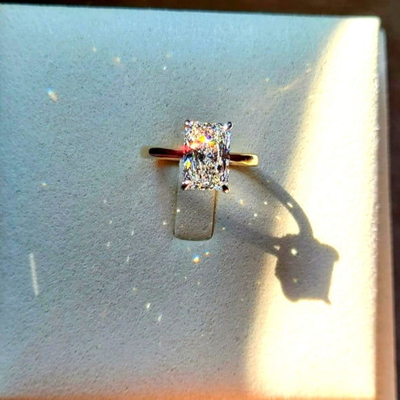 Solid 14k Gold 2.56ct (G VVS2) Lab Radiant Diamond Ring with Hidden Halo Lab Diamond(2-tone)