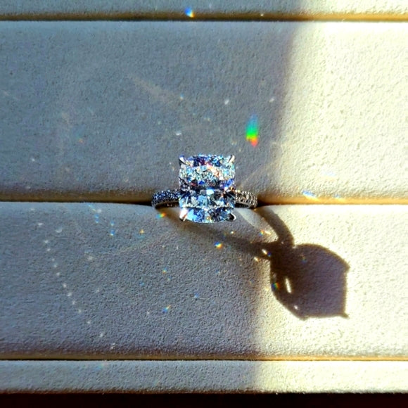 Platinum 3.7ct (F VVS2) Lab Cushion Diamond Ring with side Lab Diamond