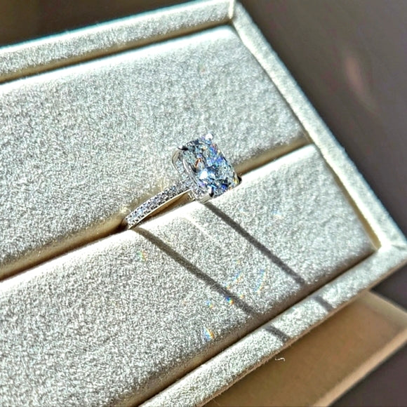 Platinum 3.7ct (F VVS2) Lab Cushion Diamond Ring with side Lab Diamond