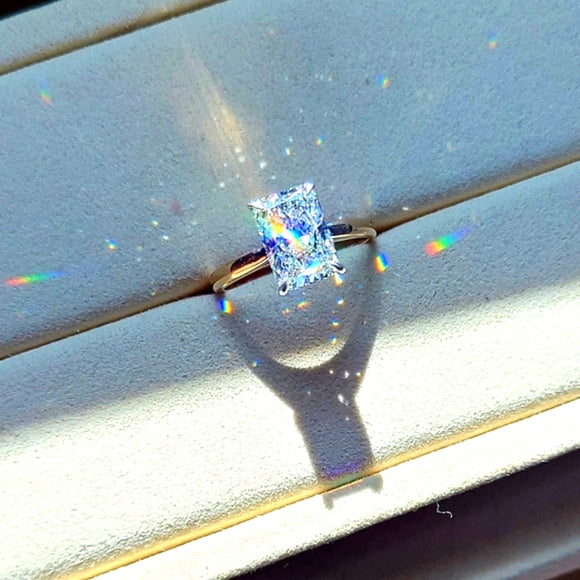 Solid 14k White and Yellow Gold 2.7ct (F VVS2) Lab Radiant Diamond Ring with Hidden Halo Lab Diamond
