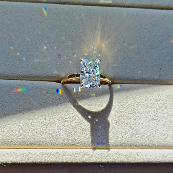 Solid 14k White and Yellow Gold 2.7ct (F VVS2) Lab Radiant Diamond Ring with Hidden Halo Lab Diamond