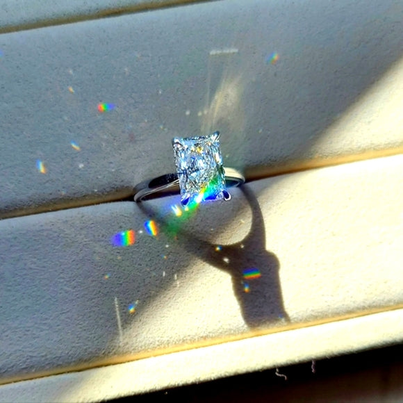 Solid 14k Gold 2.71ct (G VS1) Lab Radiant Diamond Ring with Hidden Halo Lab Diamond