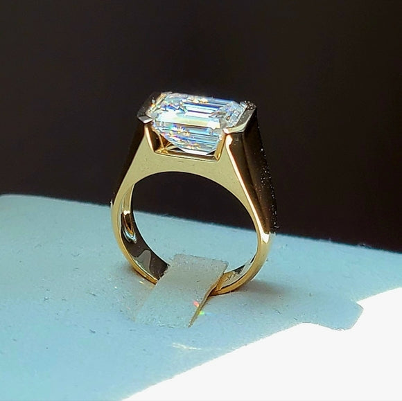 Solid 14k Gold 5ct Emerald Moissanite Ring