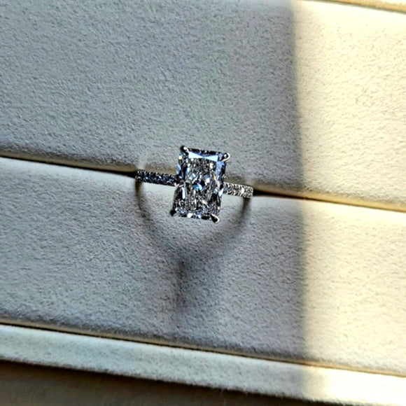 Platinum 2.52ct (F VVS2) Lab Radiant Diamond Ring with Side and Hidden Halo Lab Diamond