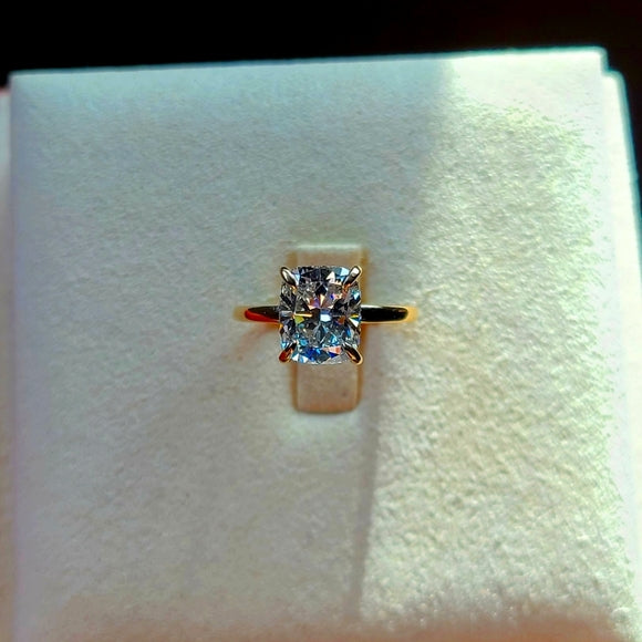 Solid 14k Gold 2.7ct (G VS1) Lab Cushion Diamond Ring with Hidden Halo Lab Diamond