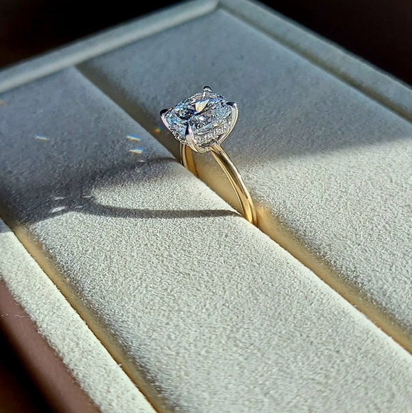 Platinum and 14k Gold 2.2ct (F VVS2) Lab Cushion Diamond Ring with Hidden Halo Lab Diamond