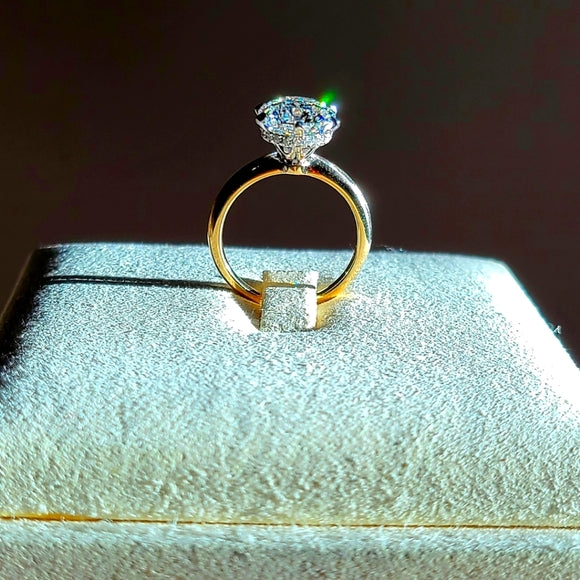 Solid 14k White and Yellow Gold 3ct (F VVS2) Lab Round Diamond Ring with Hidden Halo Lab Diamond