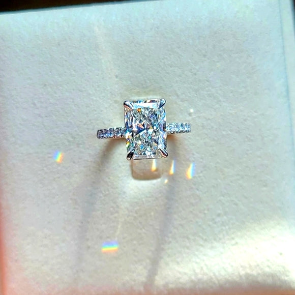 Platinum 3.7ct G VVS2 Lab Radiant Diamond Ring with Side Lab Diamond